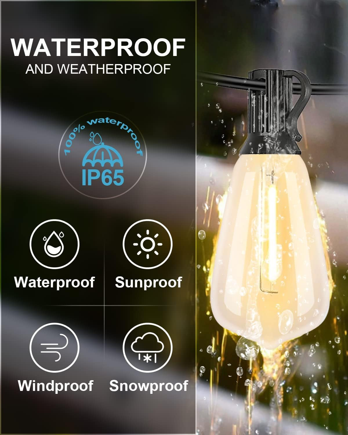 200FT Outdoor String Lights, LED Bistro String Lights with Shatterproof G40 Vintage Bulbs, 2200K Dimmable, Waterproof Hanging Lights for Porch, Deck, Garden, Backyard, Balcony - ETL Listed